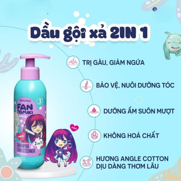 Dầu gội xả 2in1 Bimunica Fantomiki 250ml bé gái (Trên 3 tuổi)