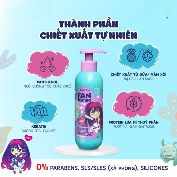 Dầu gội xả 2in1 Bimunica Fantomiki 250ml bé gái (Trên 3 tuổi)